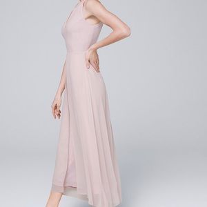 Petite light pink jumpsuit with overlay